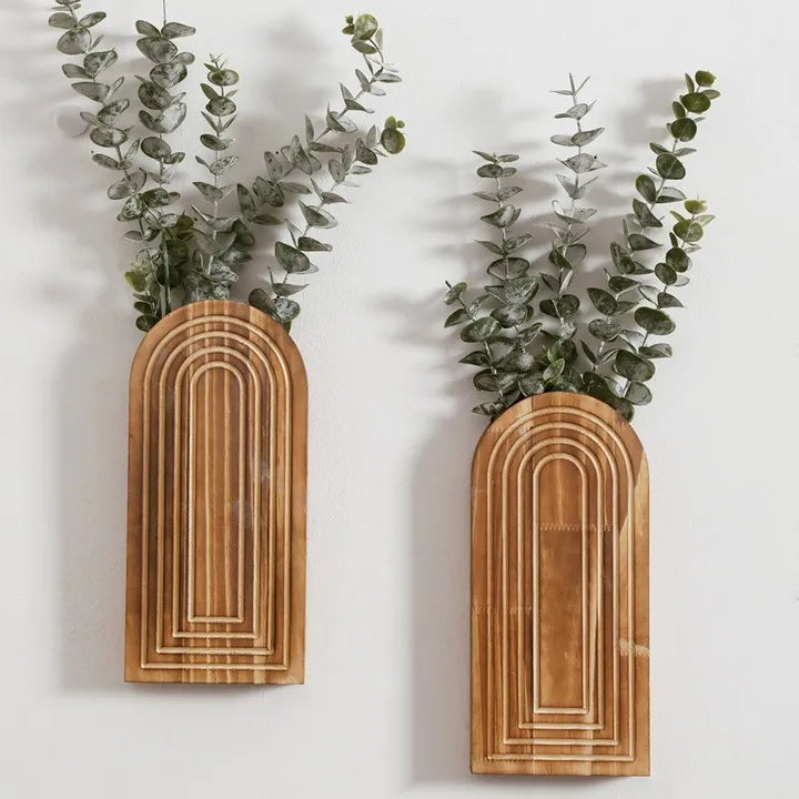 🌿🪵🤍 Boho Wooden Wall Vase – Arched Hanging Planter & Dried Floral Display