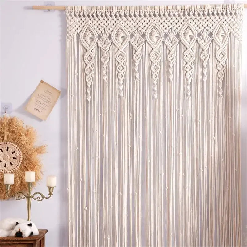 🌿🤍 Handwoven Macramé Wall Hanging – Boho Cotton Tapestry & Door Curtain