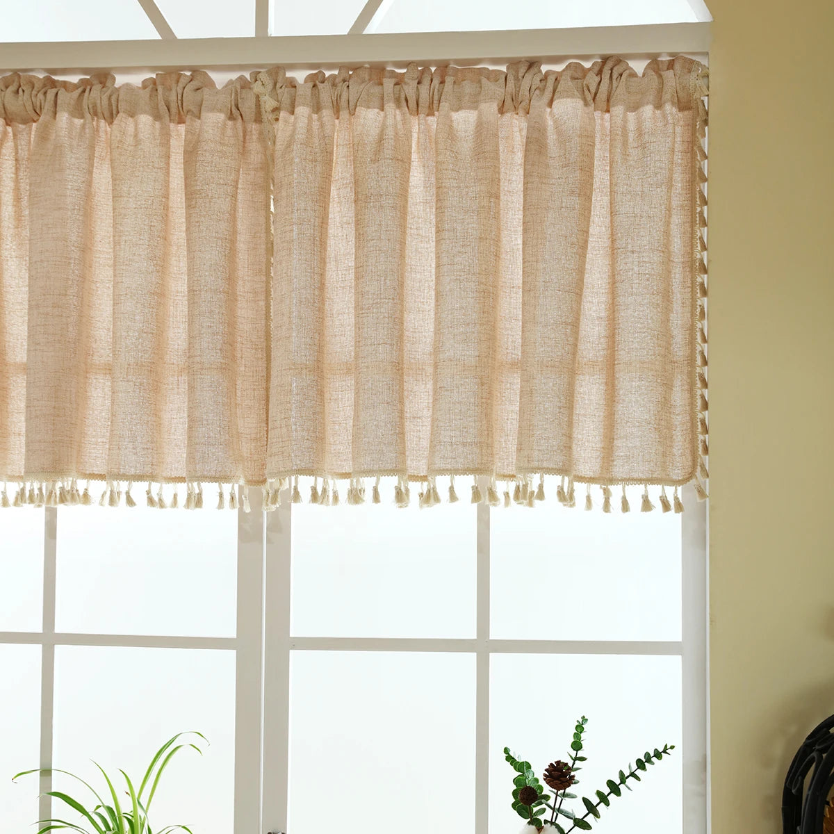 🌿 Boho Tassel Café Curtain – Japanese-Inspired Semi-Sheer Window Panel