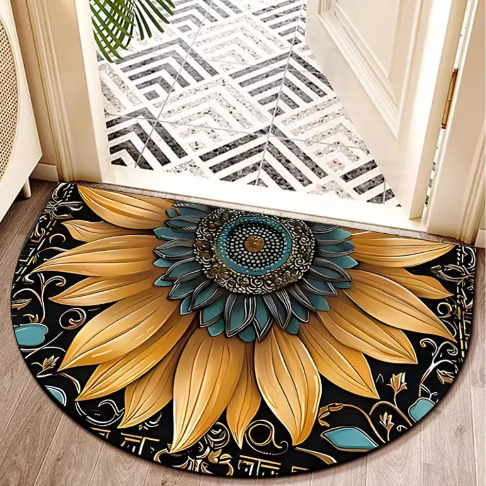 🌸🤍 Boho Half-Moon Doormat – Washable Non-Slip Entryway Rug
