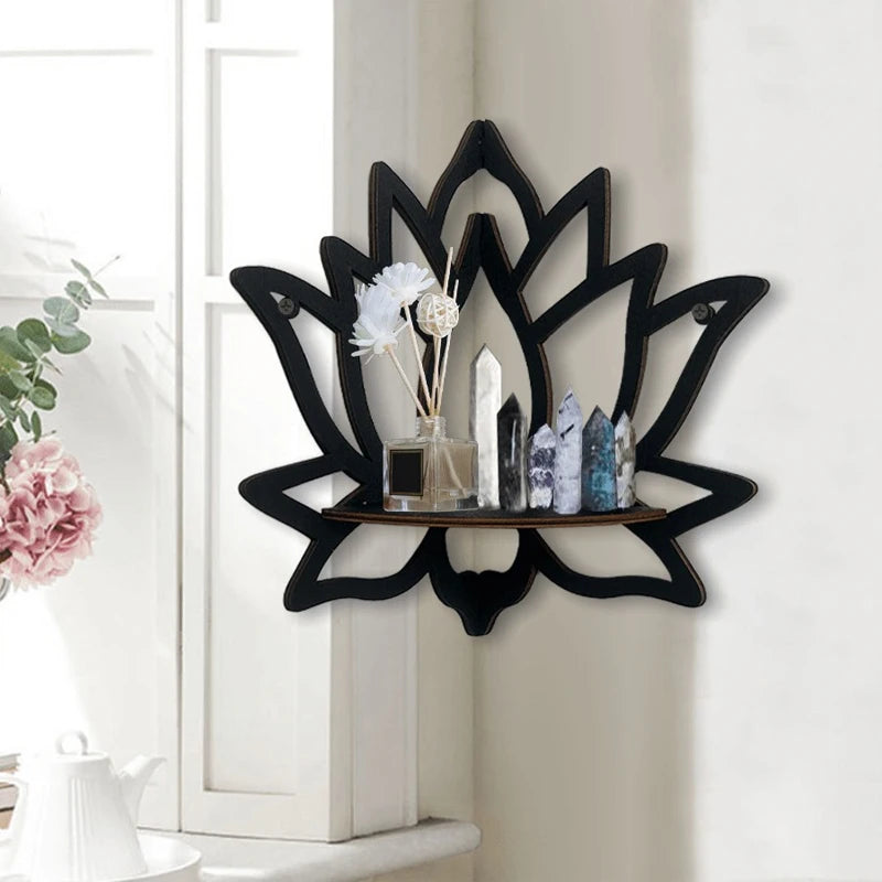 🌿 Lotus Wood Wall Shelf – Aromatherapy & Essential Oil Display Rack