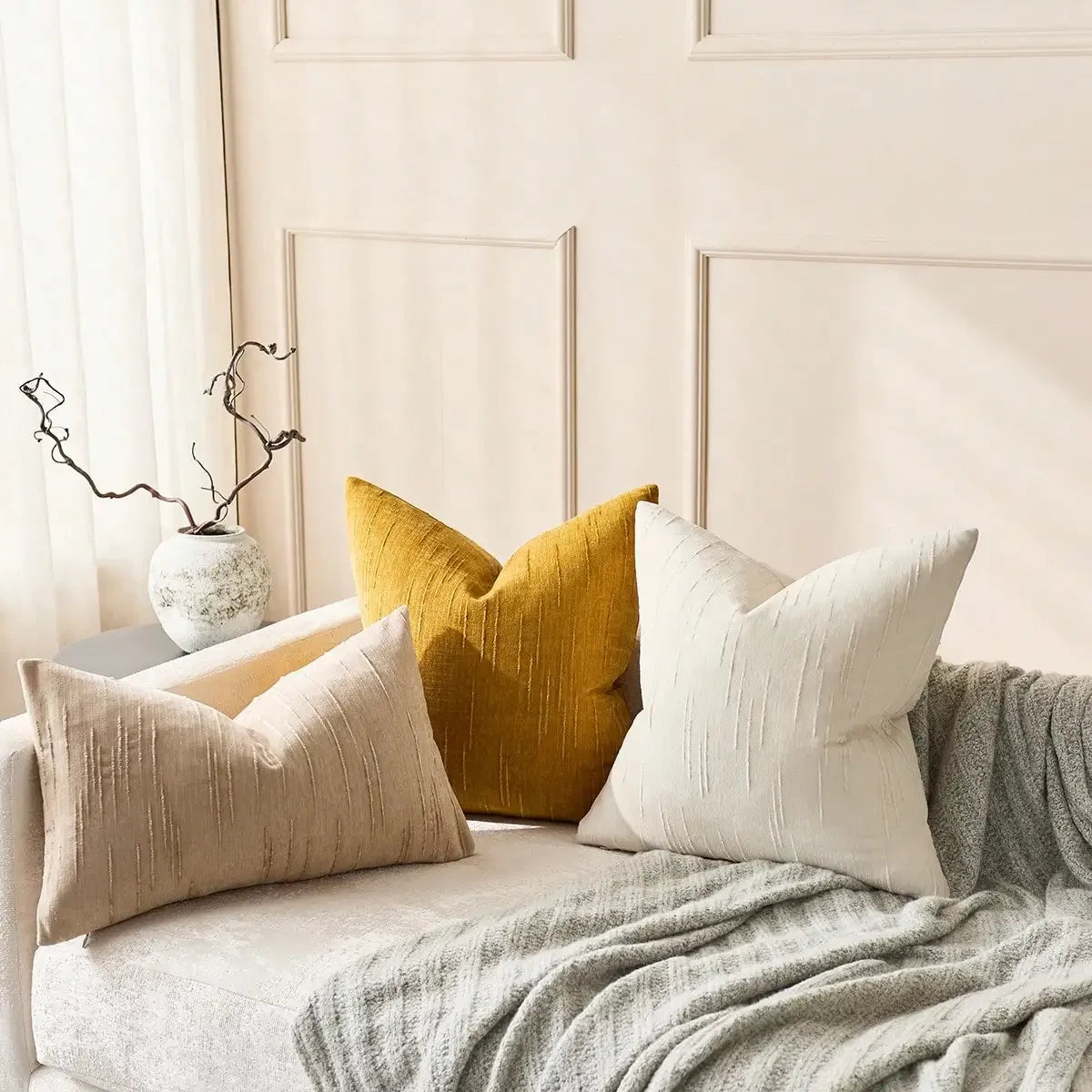 Modern Farmhouse Beige Pillow Cover – Boho Accent Cushion