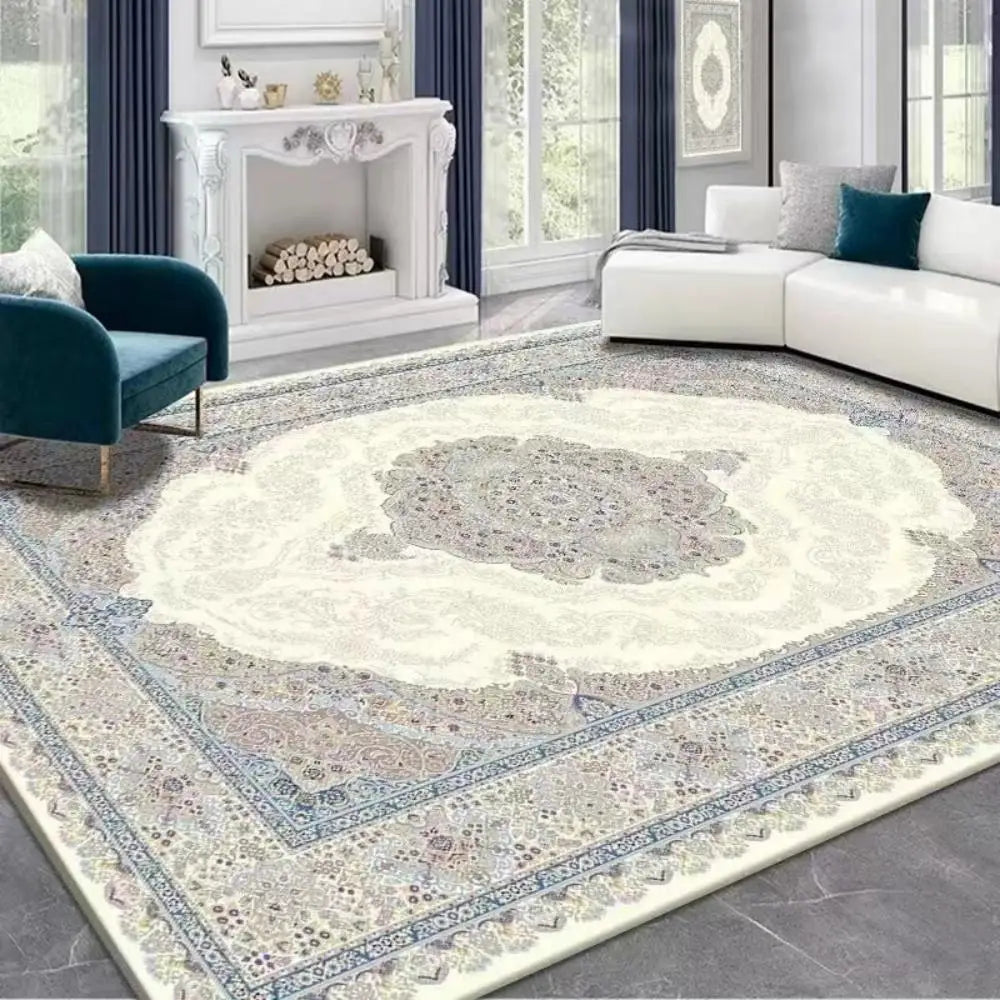 🌿🤍 Boho Vintage Crystal Velvet Area Rug – Soft Modern Living Room Carpet