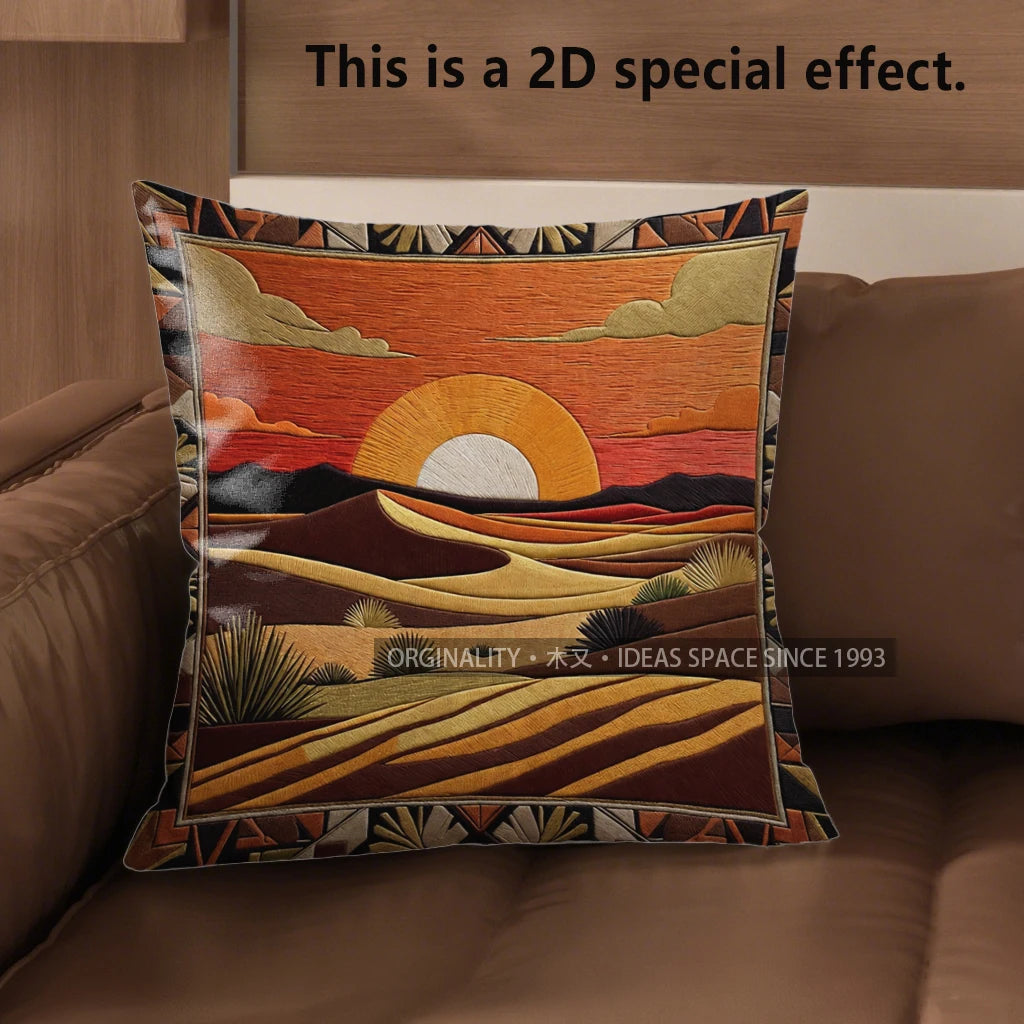 🌅🌿 Desert Sunset Boho Pillow Cover – Southwestern Decorative Throw Cushion