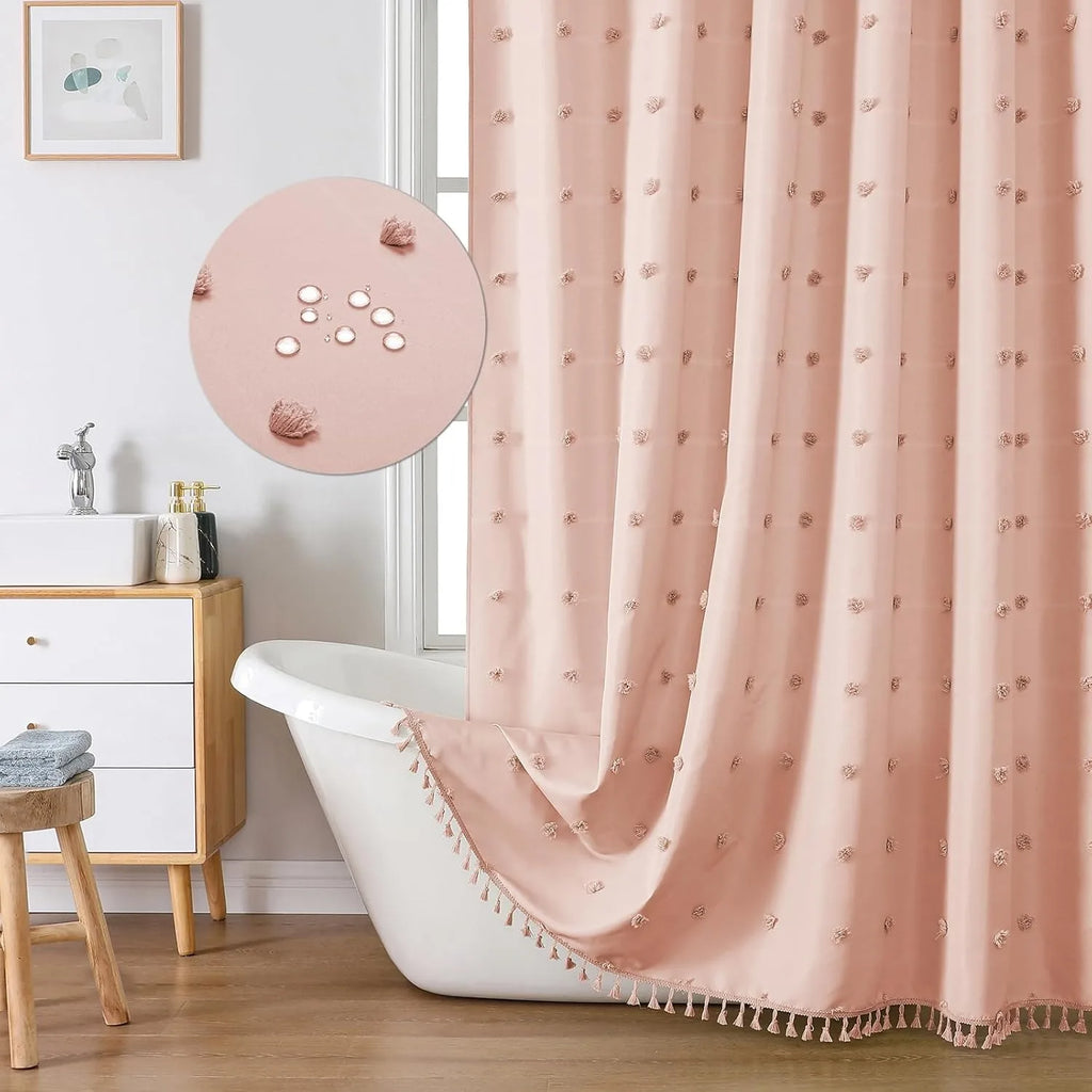 🚿🤍 Boho Polka Dot Shower Curtain – Modern Farmhouse Bathroom Décor Set