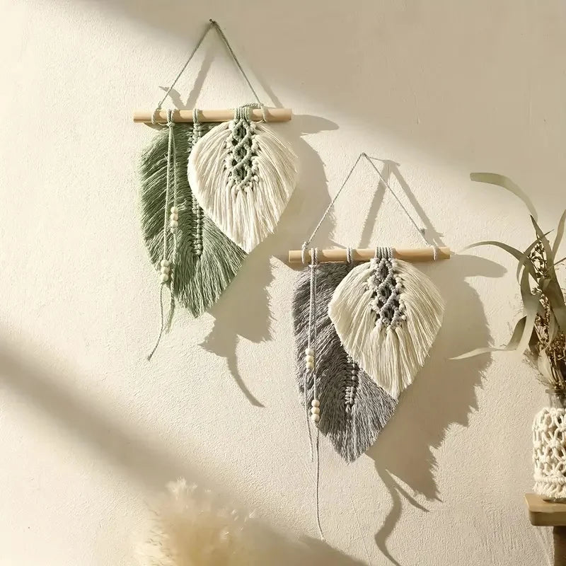 🌿🍃🤍 Boho Macramé Leaf Wall Hanging – Handwoven Botanical Tapestry Wall Art