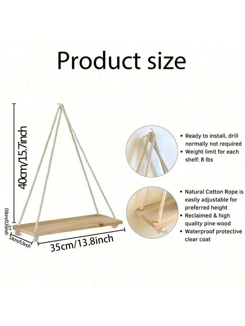 🌿 Boho Hanging Rope Shelf – Floating Wooden Wall Shelf for Plants & Home Décor