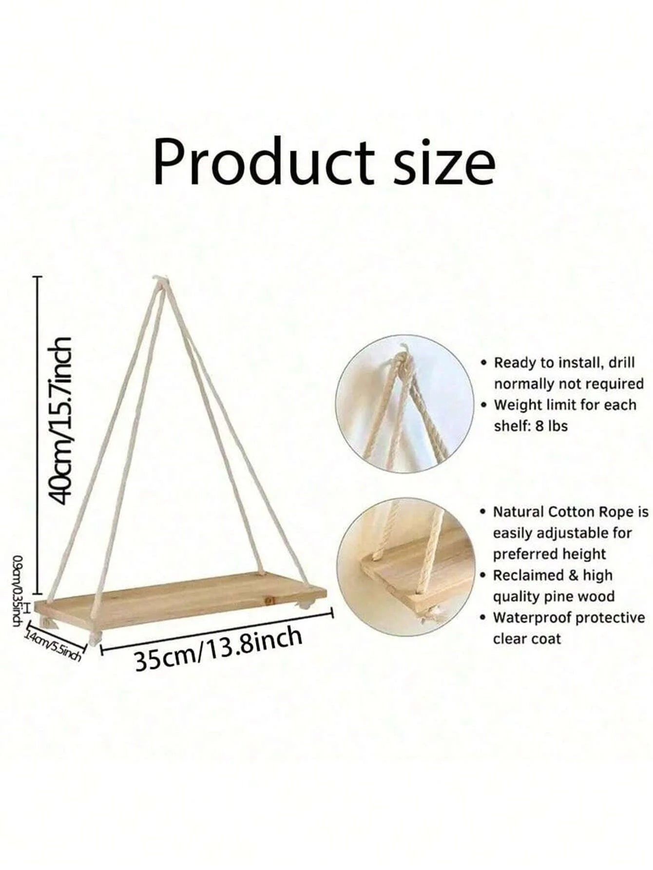 🌿 Boho Hanging Rope Shelf – Floating Wooden Wall Shelf for Plants & Home Décor