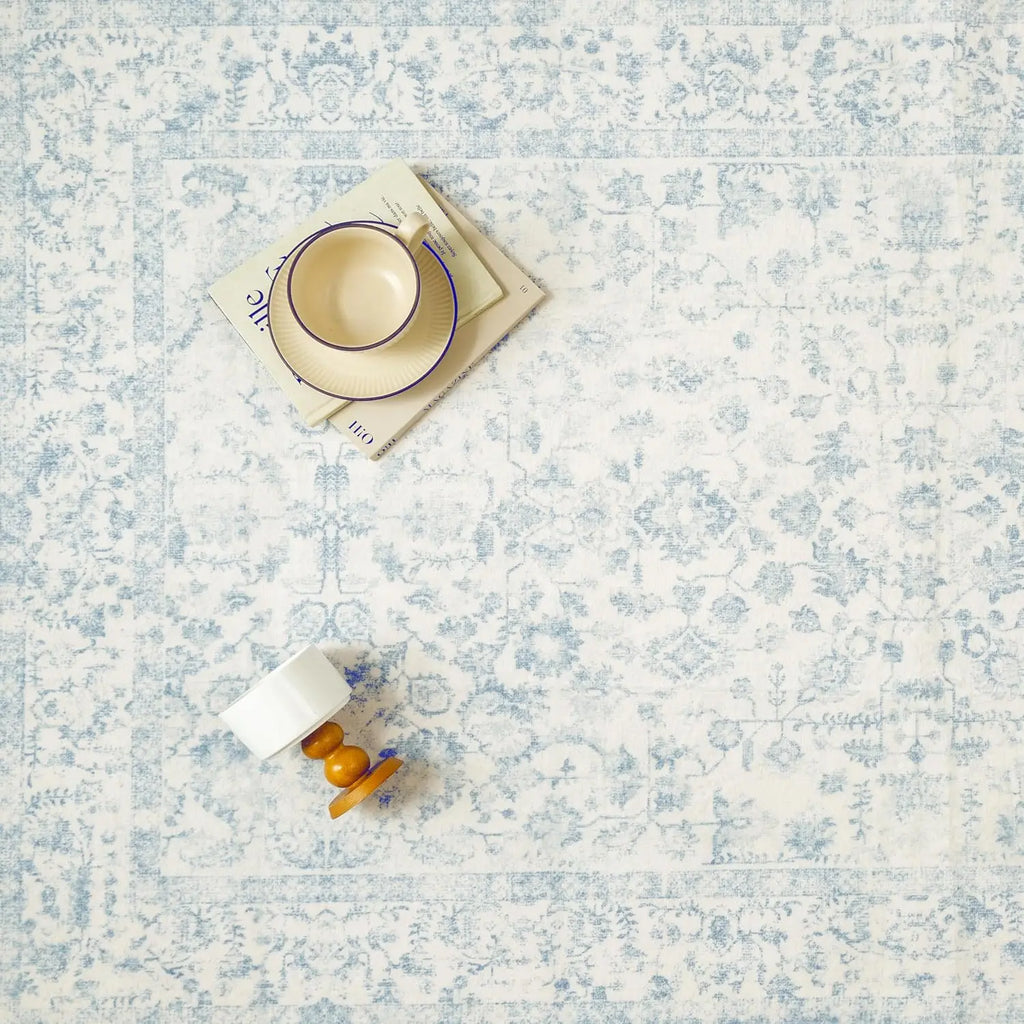 💙🌿 Vintage Floral Area Rug – Washable Traditional Boho Accent Carpet