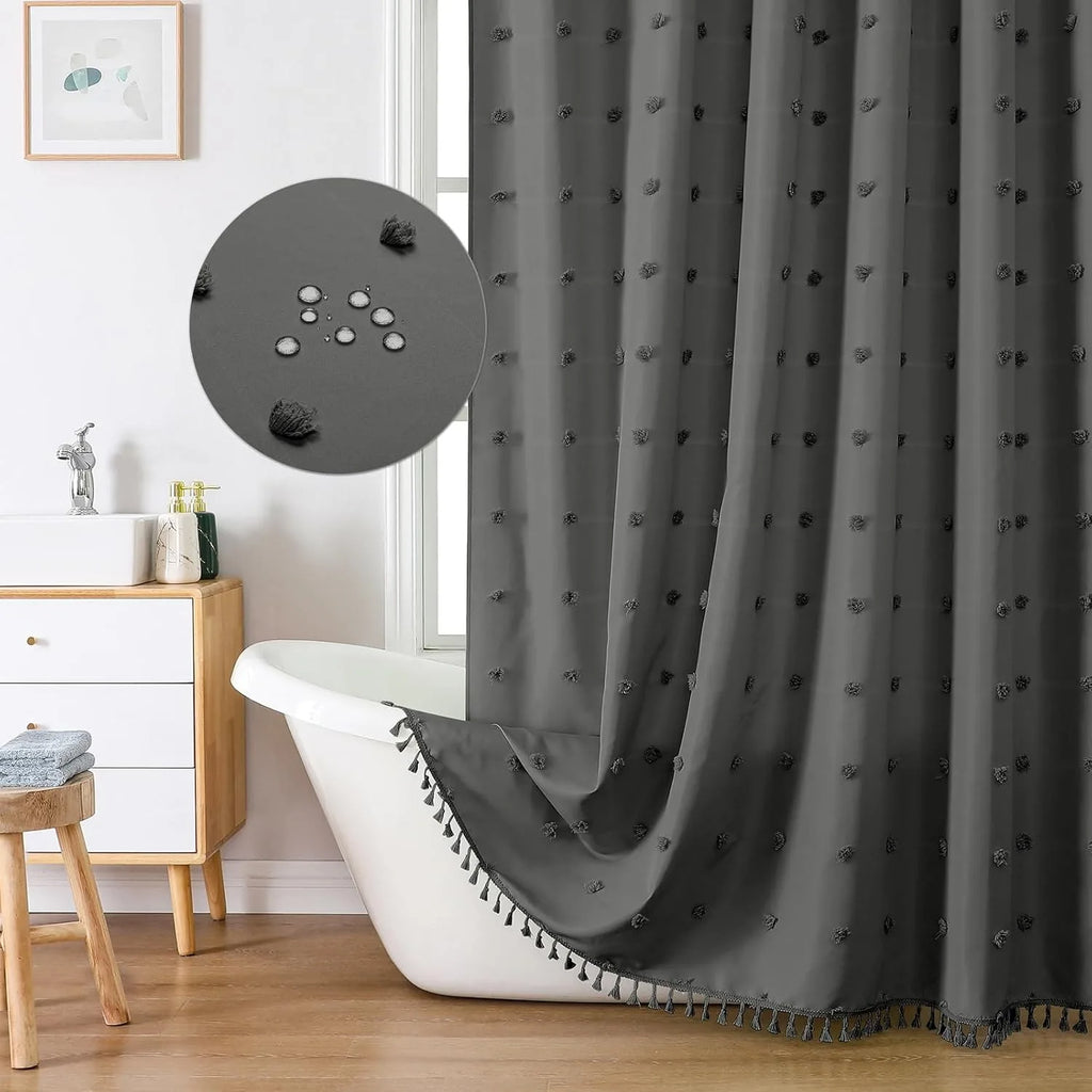 🚿🤍 Boho Polka Dot Shower Curtain – Modern Farmhouse Bathroom Décor Set
