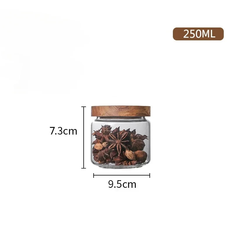 🌿 Airtight Glass Pantry Canister with Wooden Lid – Kitchen Storage Jar