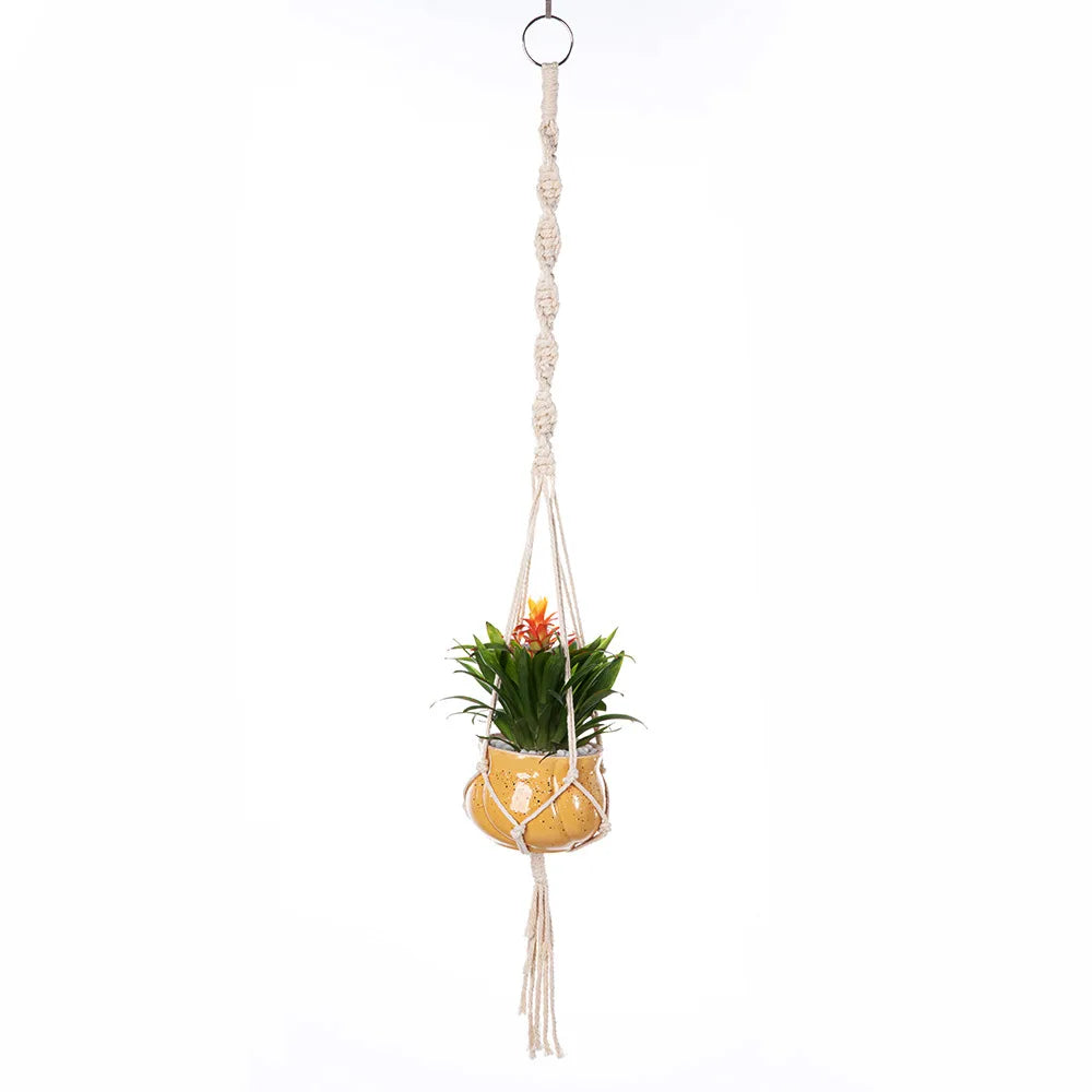 🌿🪴 Boho Macramé Plant Hanger – Handwoven Cotton Rope Hanging Planter