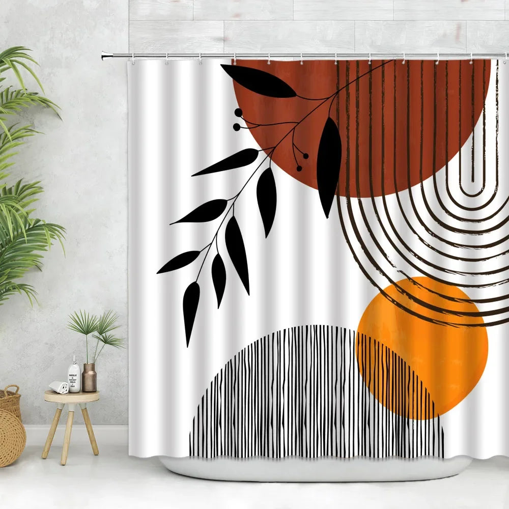 🚿🌿🤍 Boho Abstract Shower Curtain – Modern Nordic Color Block Bathroom Curtain