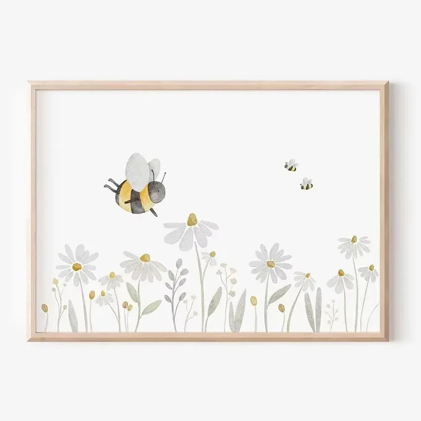 🐰🐻🐝🌸 Boho Friends Wall Art –  Animal Nursery Canvas Print