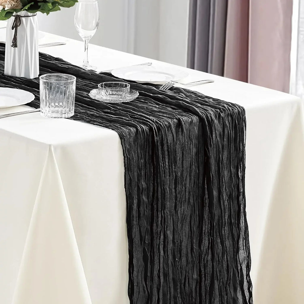 🤍🌾 Boho Cheesecloth Table Runner Set – Rustic Gauze Table Décor (10 Pieces)