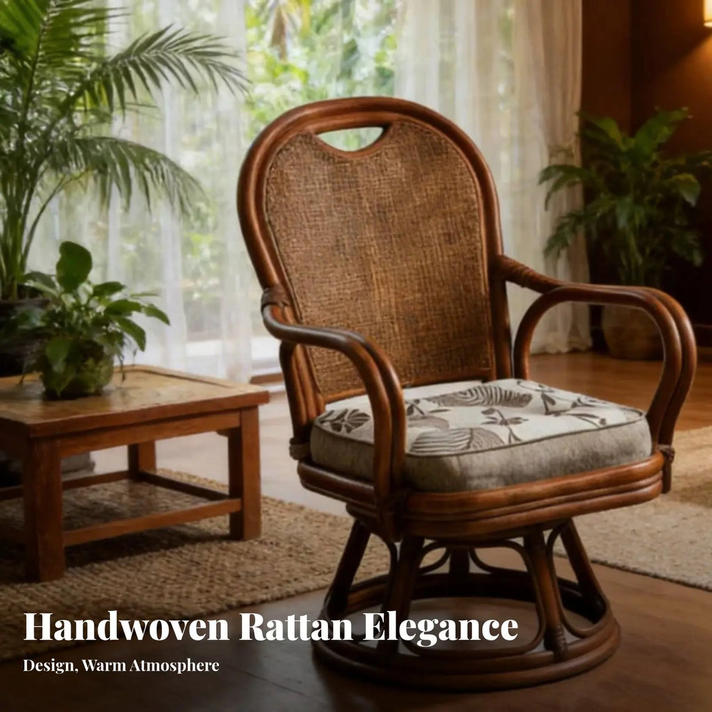 360° Swivel Rattan Accent Chair – Boho Cane Lounge Chair
