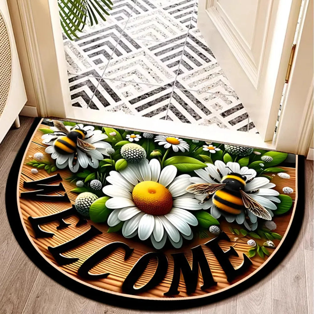 🌸🤍 Boho Half-Moon Doormat – Washable Non-Slip Entryway Rug