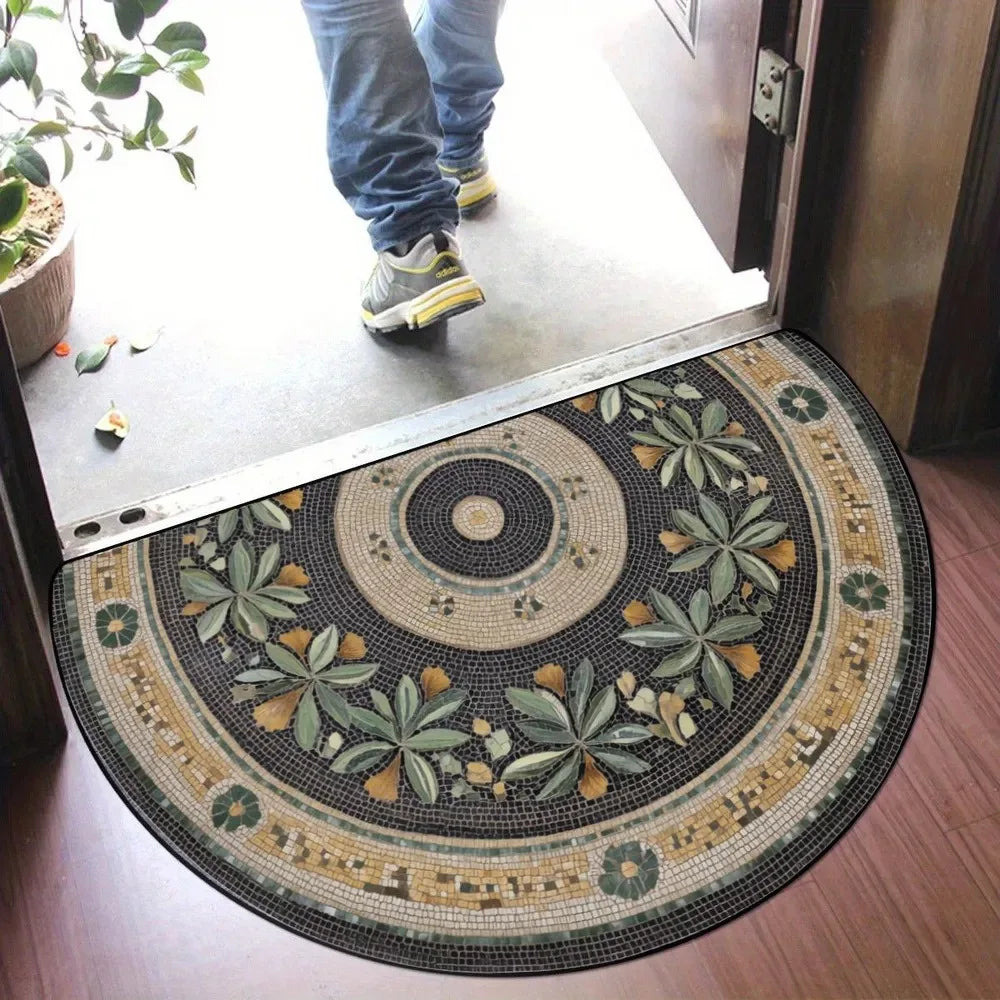 🌸🤍 Boho Half-Moon Doormat – Washable Non-Slip Entryway Rug