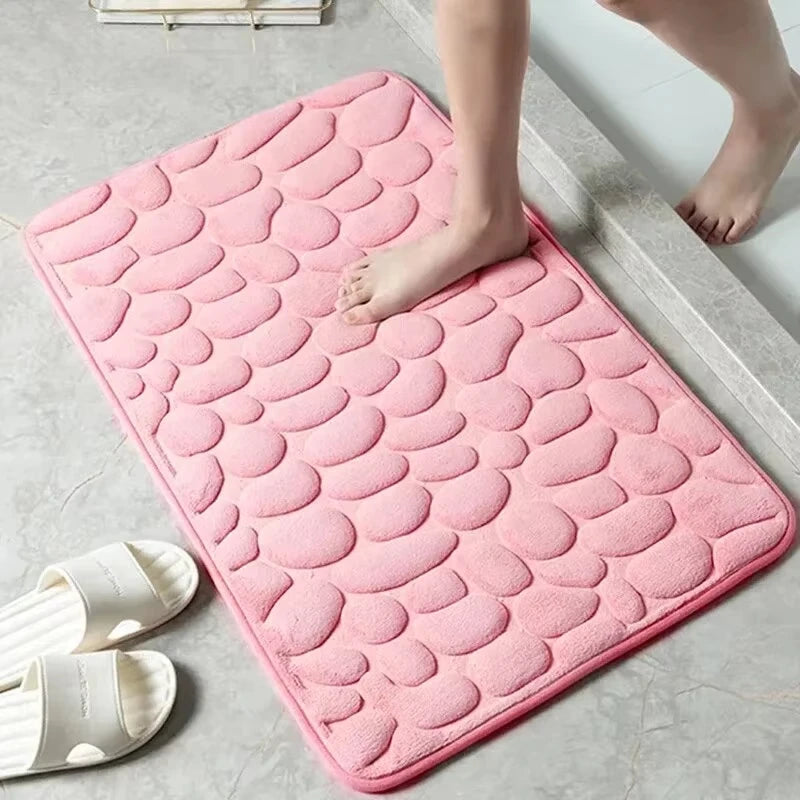 Cobblestone Memory Foam Bath Mat – Plush Velvet Non-Slip Floor Rug
