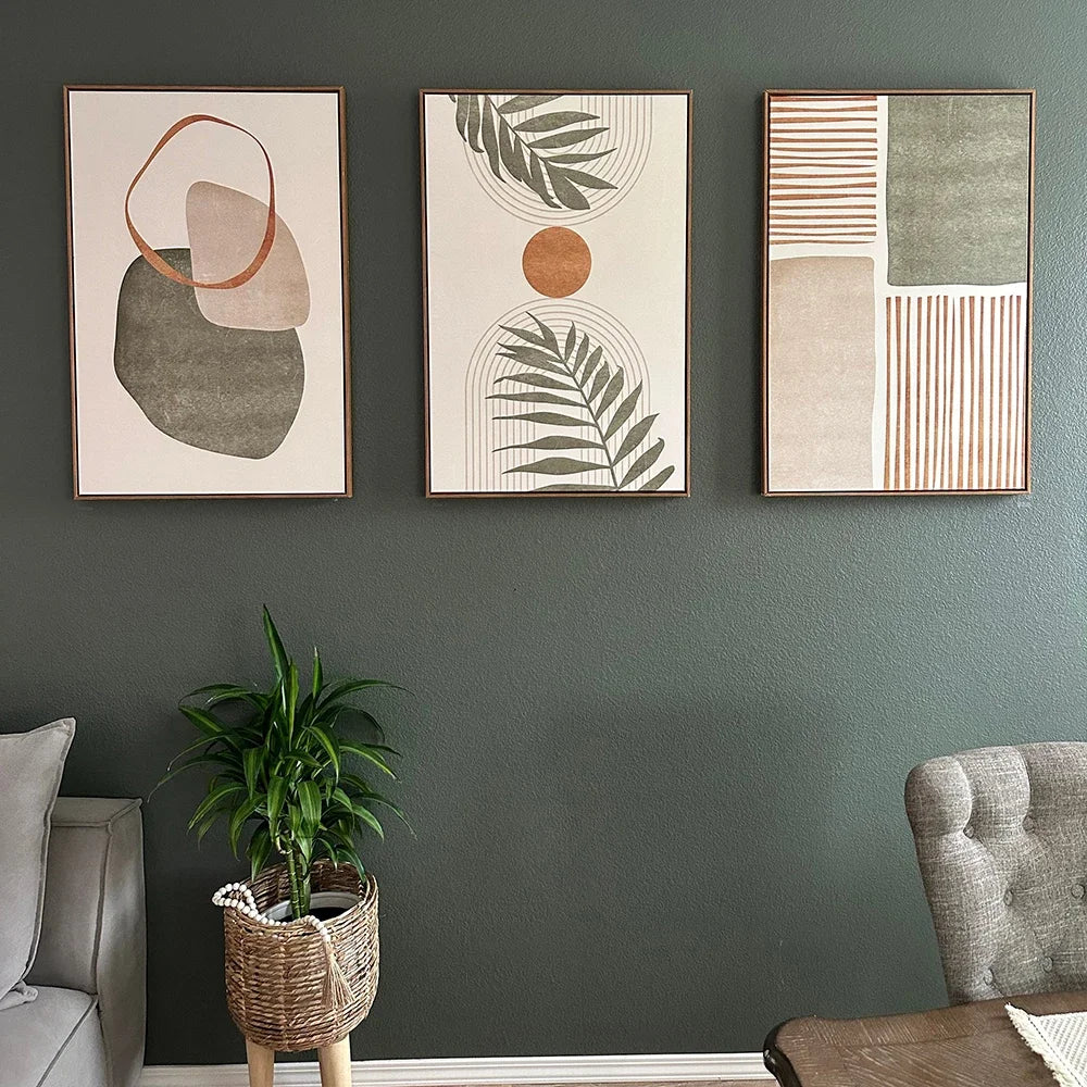 🌿🎨🤍 Boho Tropical Leaf Canvas Wall Art – Modern Abstract Print Set (Set of 3)