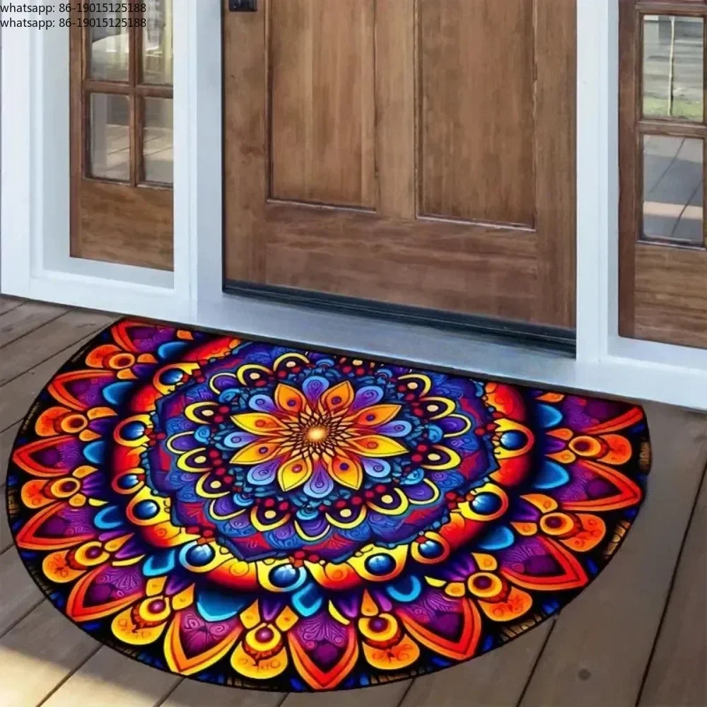 🌸🤍 Boho Half-Moon Doormat – Washable Non-Slip Entryway Rug