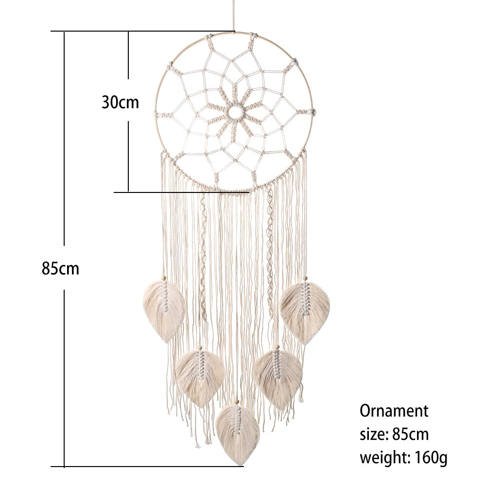🌿🍃🤍 Boho Macramé Dream Catcher – Handwoven Leaf Wall Hanging