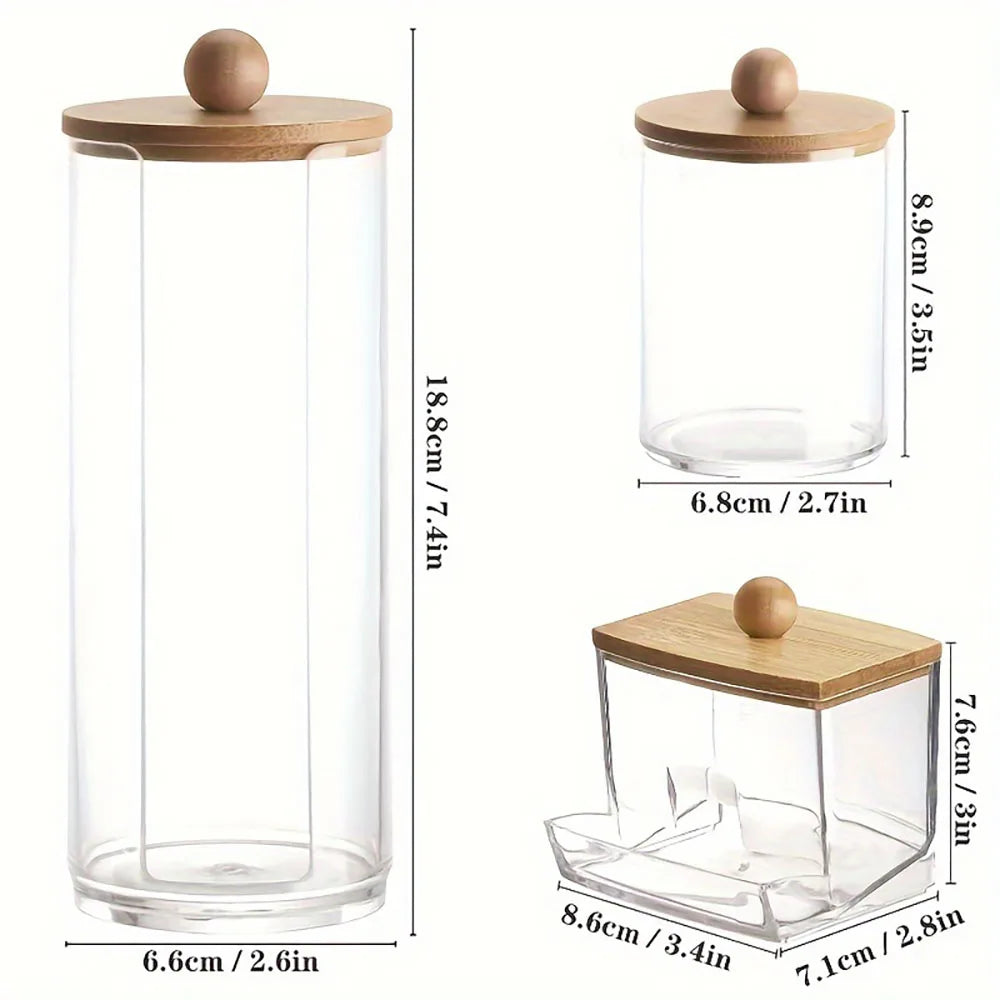 🤍 Bathroom Apothecary Storage Set – Cotton Ball & Swab Organizer (3-Piece Set)
