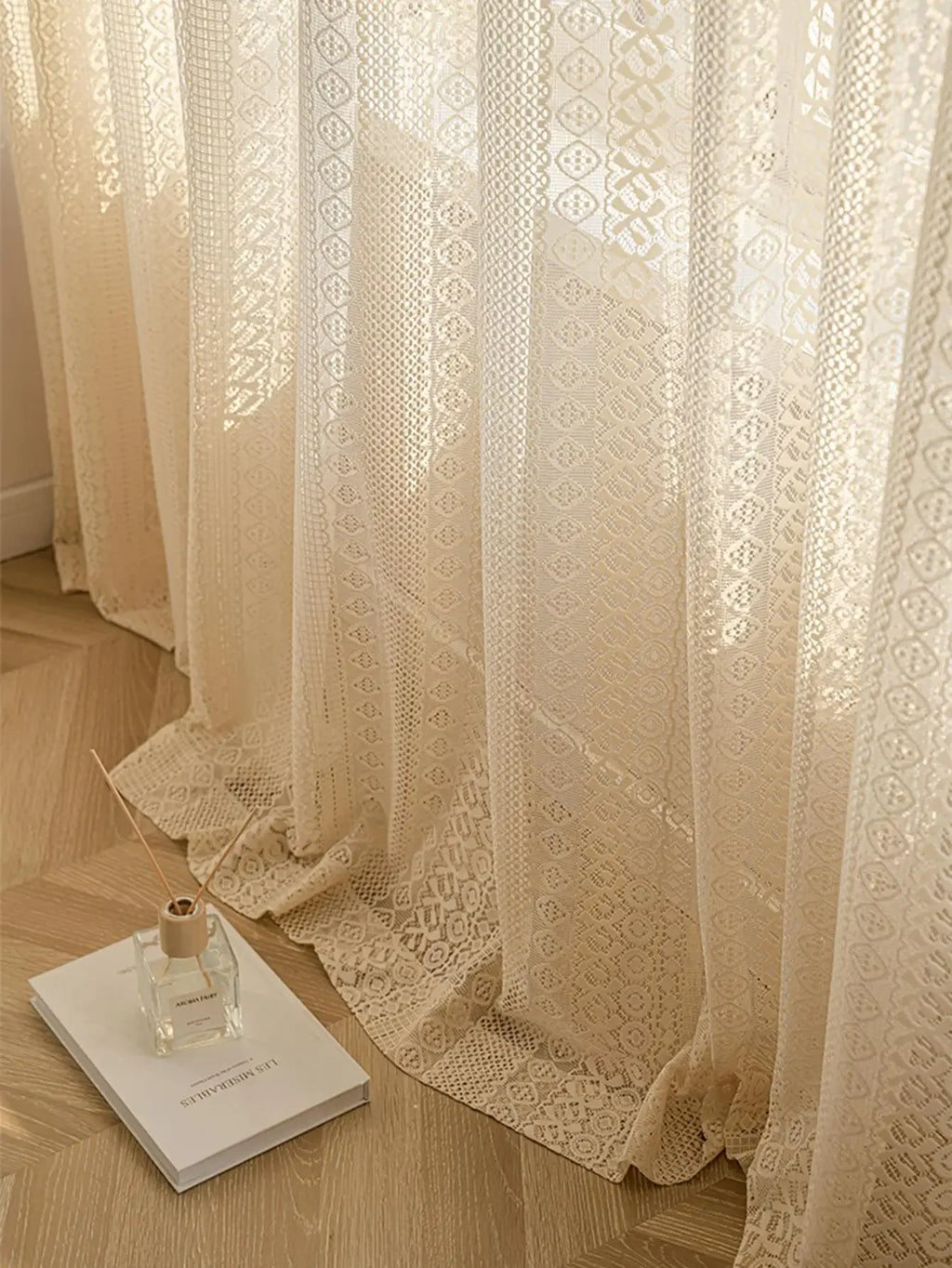 🌿🤍 Boho Geometric Sheer Curtains – Vintage Beige Voile Window Panels