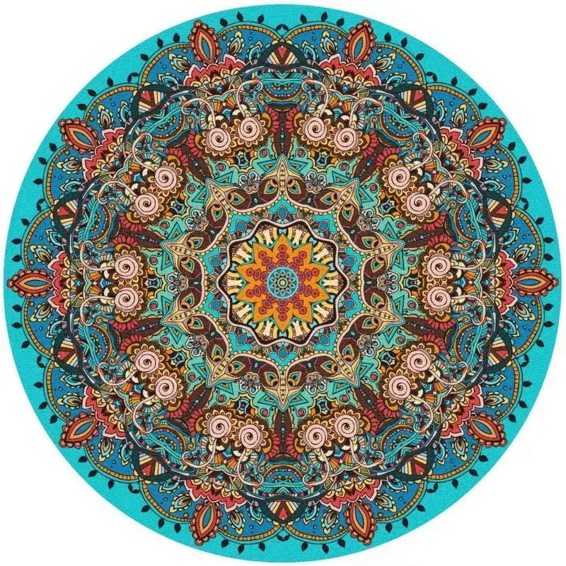 Boho Round Area Rug – Decorative Floor Mat for Living Room & Bedroom