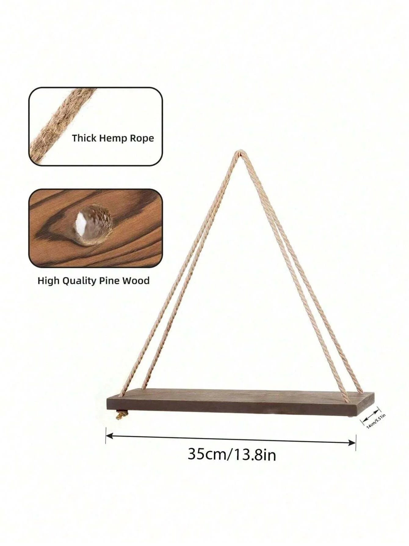 🌿 Boho Hanging Rope Shelf – Floating Wooden Wall Shelf for Plants & Home Décor