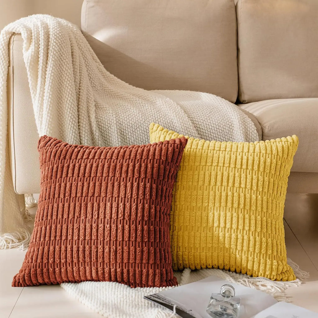 🌿🤍 Boho Corduroy Striped Pillow Cover – Soft Decorative Throw Cushion