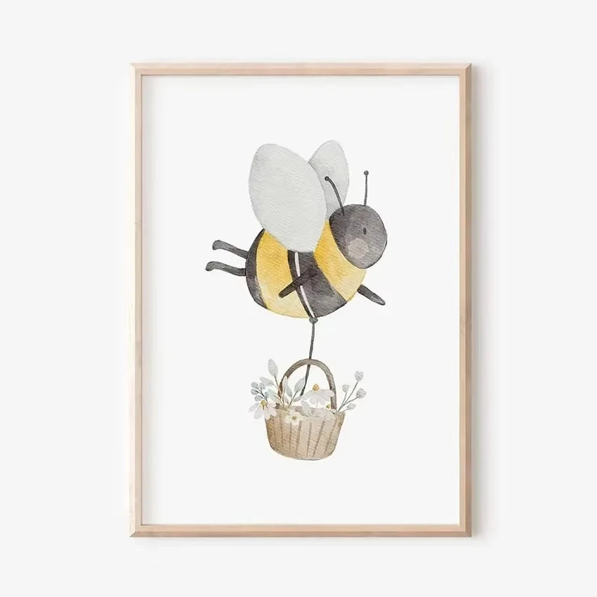🐰🐻🐝🌸 Boho Friends Wall Art –  Animal Nursery Canvas Print