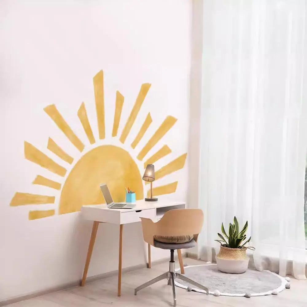 ☀️🌿🤍 Boho Half Sun Wall Decal – Peel & Stick Nursery & Bedroom Wall Art