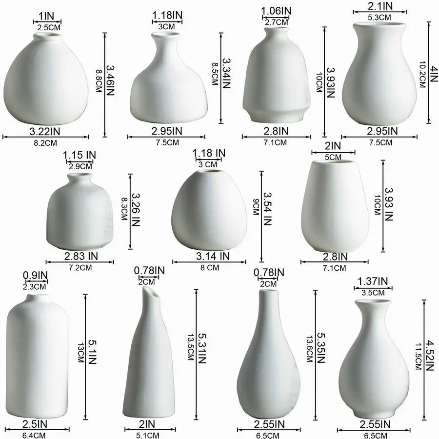 11-Piece White Ceramic Bud Vase Set – Modern Boho Home Décor