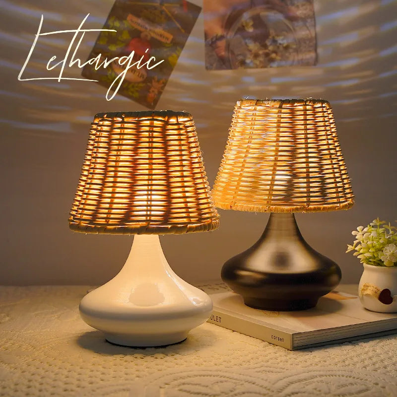 🌿✨ Boho Bamboo Table Lamp – Handwoven USB Dimmable Bedside Light