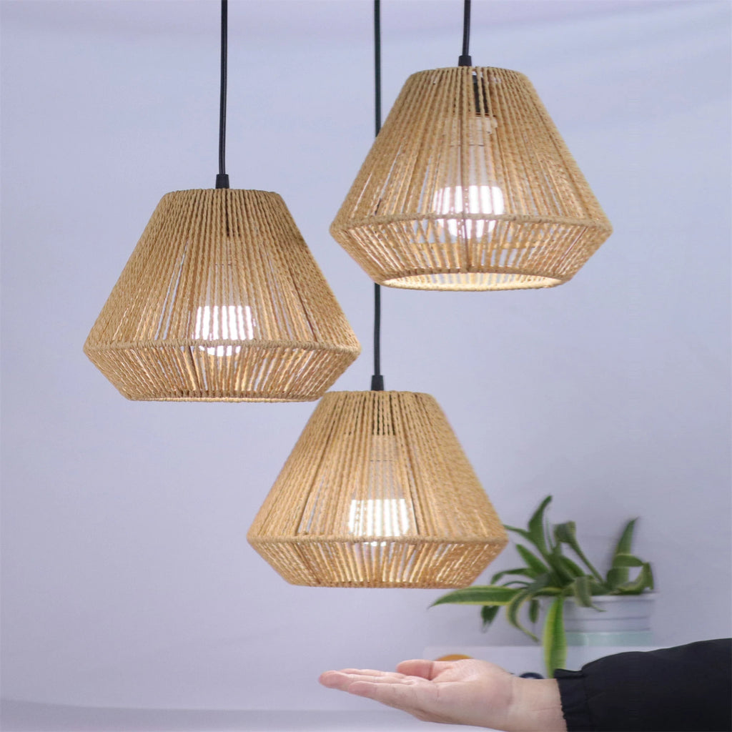 🌿✨ Boho Woven Pendant Lamp – Handcrafted Hemp Rope Hanging Light