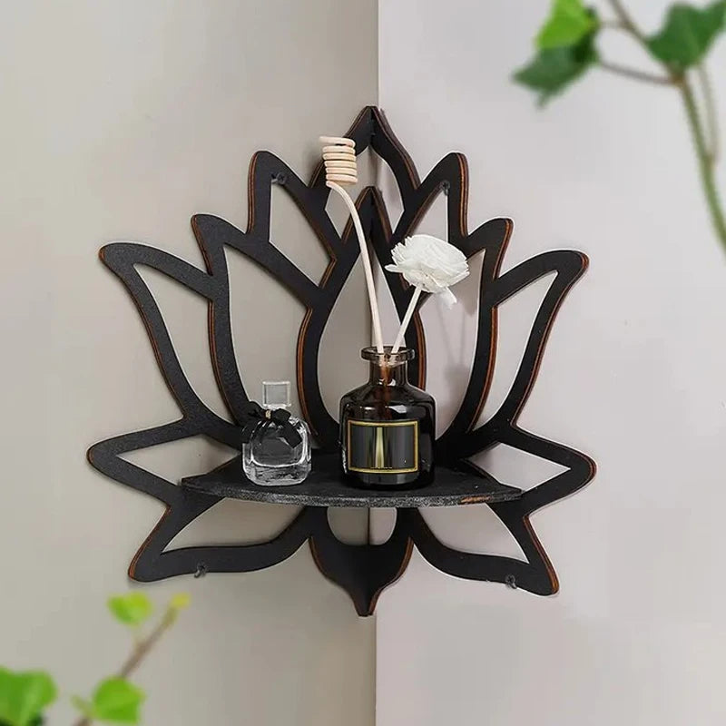 🌿 Lotus Wood Wall Shelf – Aromatherapy & Essential Oil Display Rack