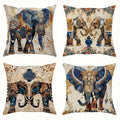 🐘🌿 Boho Elephant Pillow Cover Set – Floral Decorative Throw Cushions (Set of 4)