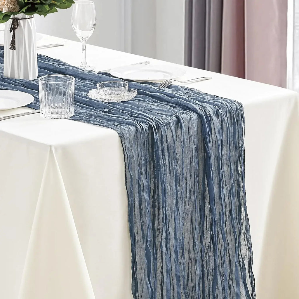🤍🌾 Boho Cheesecloth Table Runner Set – Rustic Gauze Table Décor (10 Pieces)