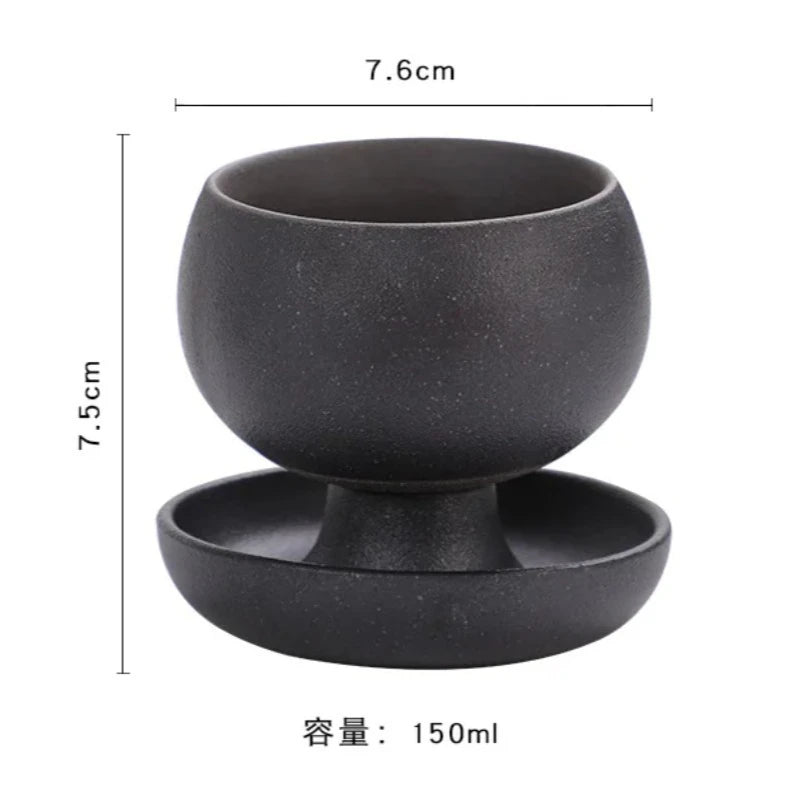 ☕🤍 Vintage Stoneware Coffee Mug & Saucer Set – Rustic Boho Ceramic Tea Cup