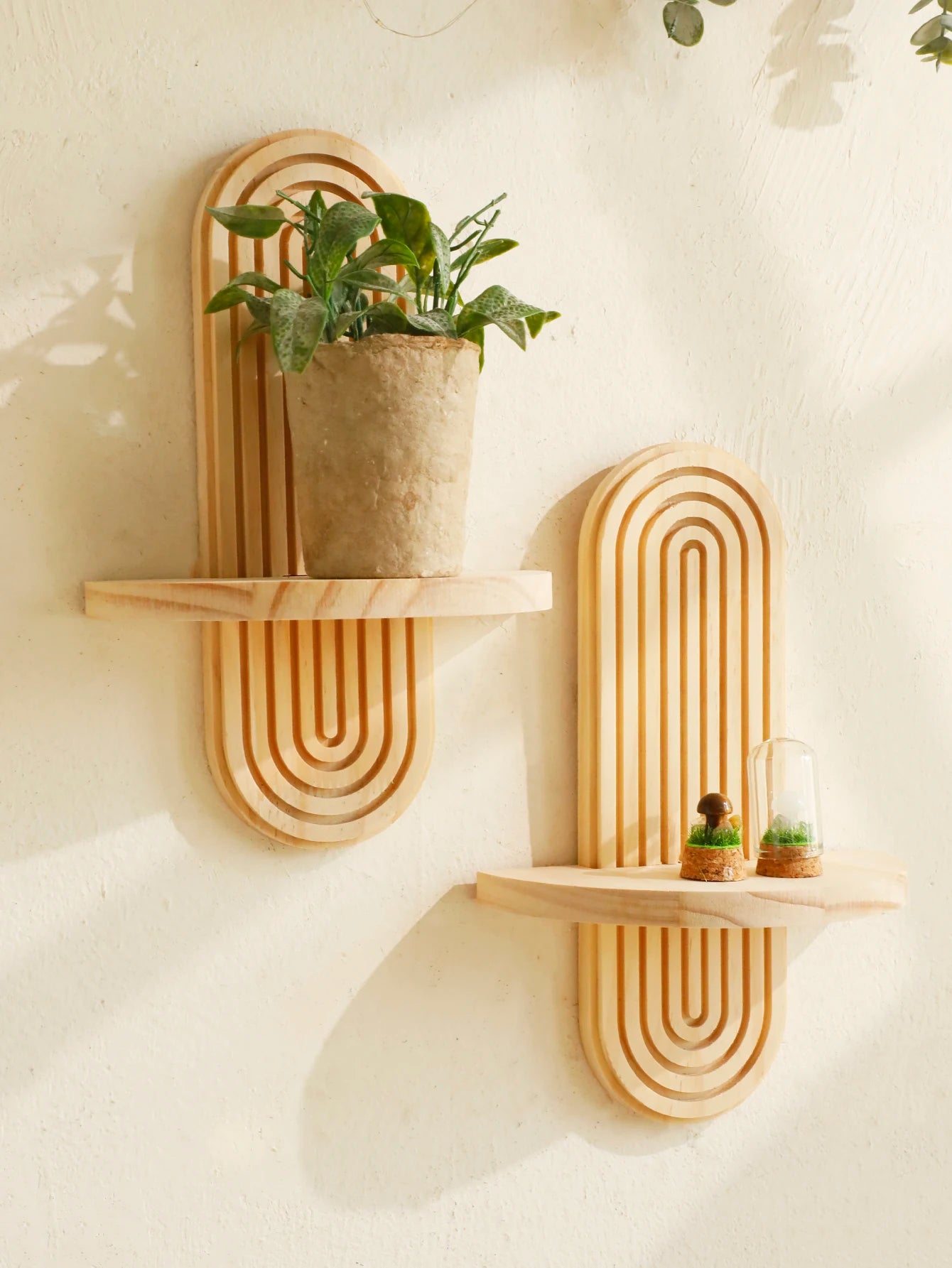 🌿 Boho Geometric Wall Shelf – Natural Wood Floating Display Shelf