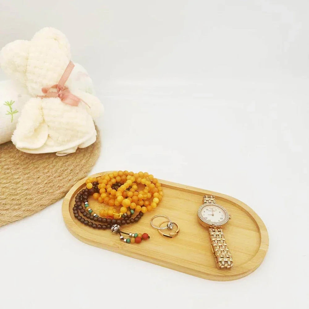 🌿 Natural Bamboo Coaster & Decorative Tray Set – Boho Tabletop Accent