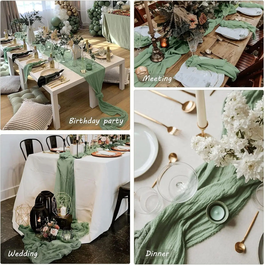 🤍🌾 Boho Cheesecloth Table Runner Set – Rustic Gauze Table Décor (10 Pieces)
