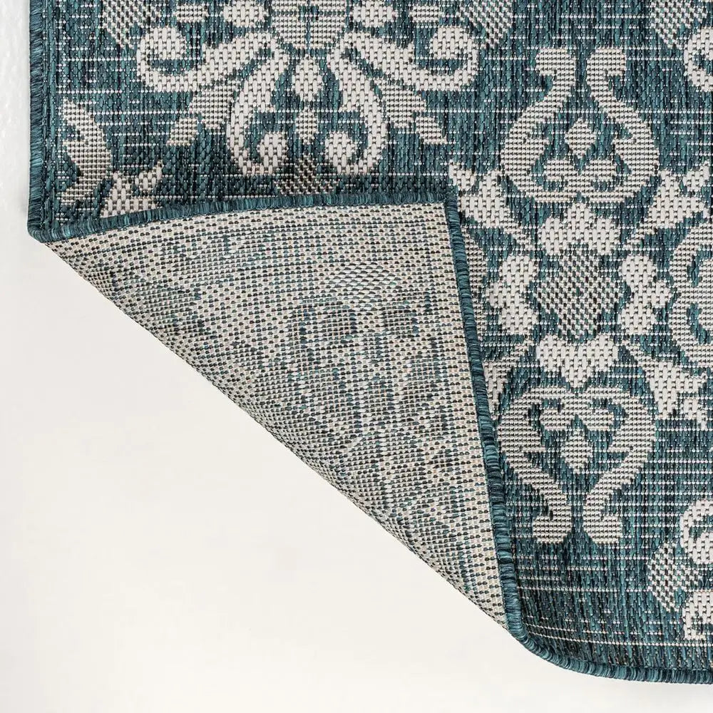 💙🌿 Mediterranean Tile Indoor/Outdoor Area Rug – Turquoise & Cream Patio Carpet