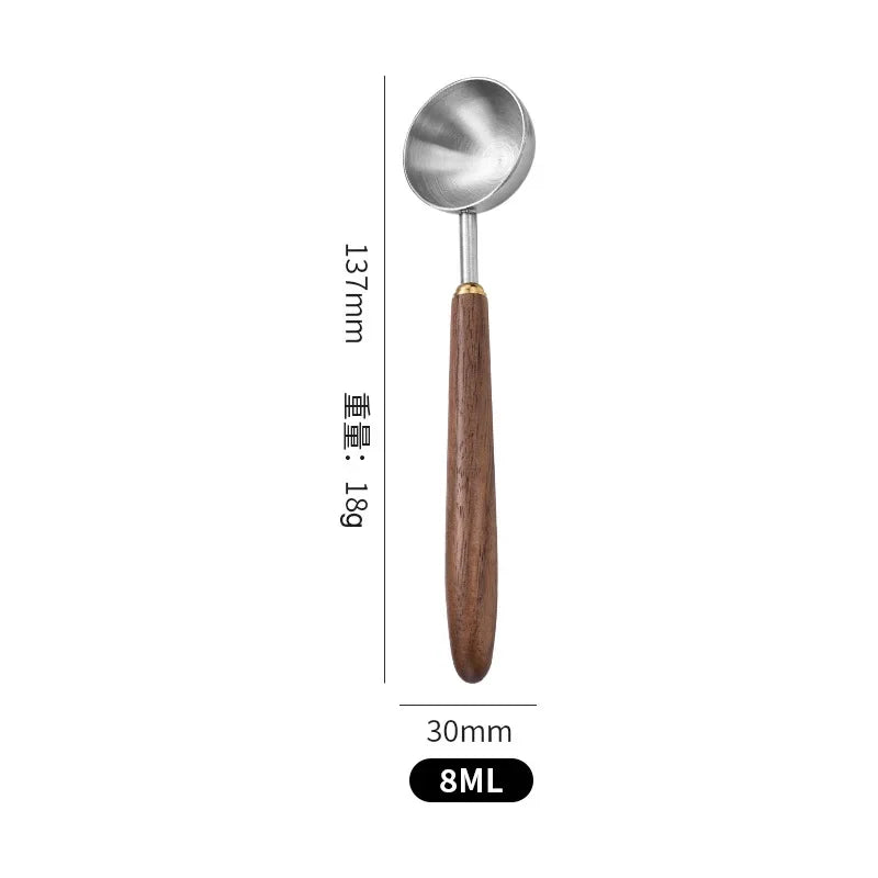 🌿☕ Artisan Walnut Coffee Scoop – Wooden Handle Stainless Steel Measuring Spoon