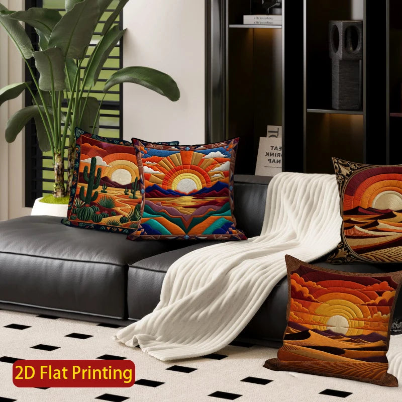 🌅🌿 Desert Sunset Boho Pillow Cover – Southwestern Decorative Throw Cushion
