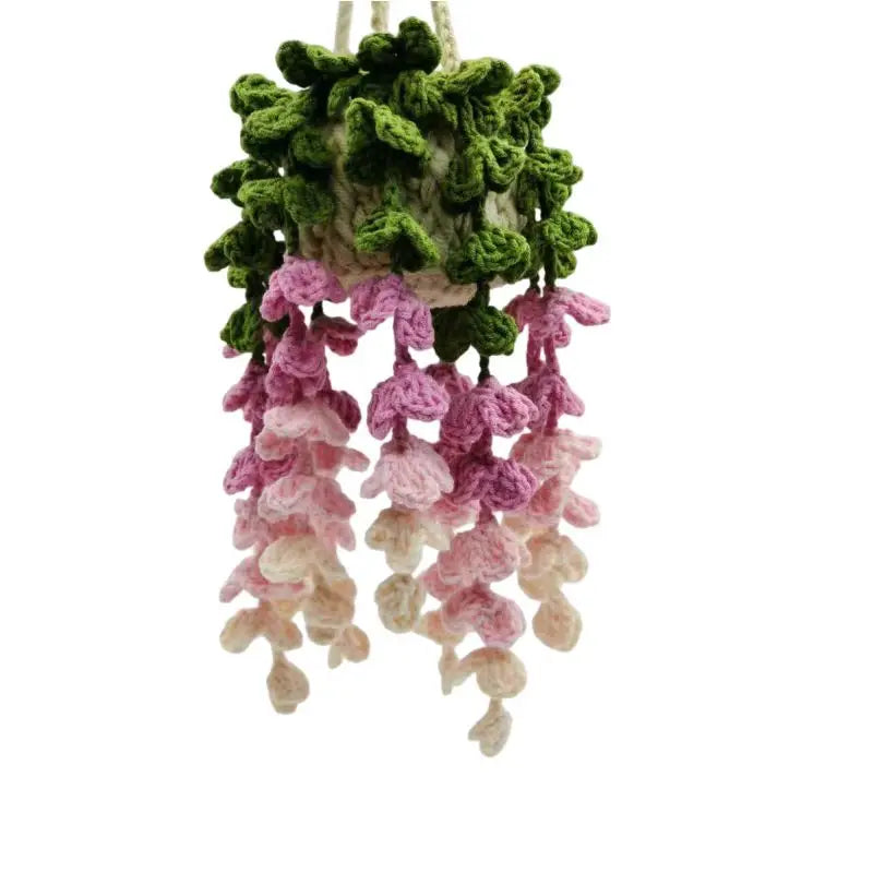 🍓🌸🤍 Boho Strawberry Blossom Car Charm – Handwoven Rearview Mirror Hanging Décor