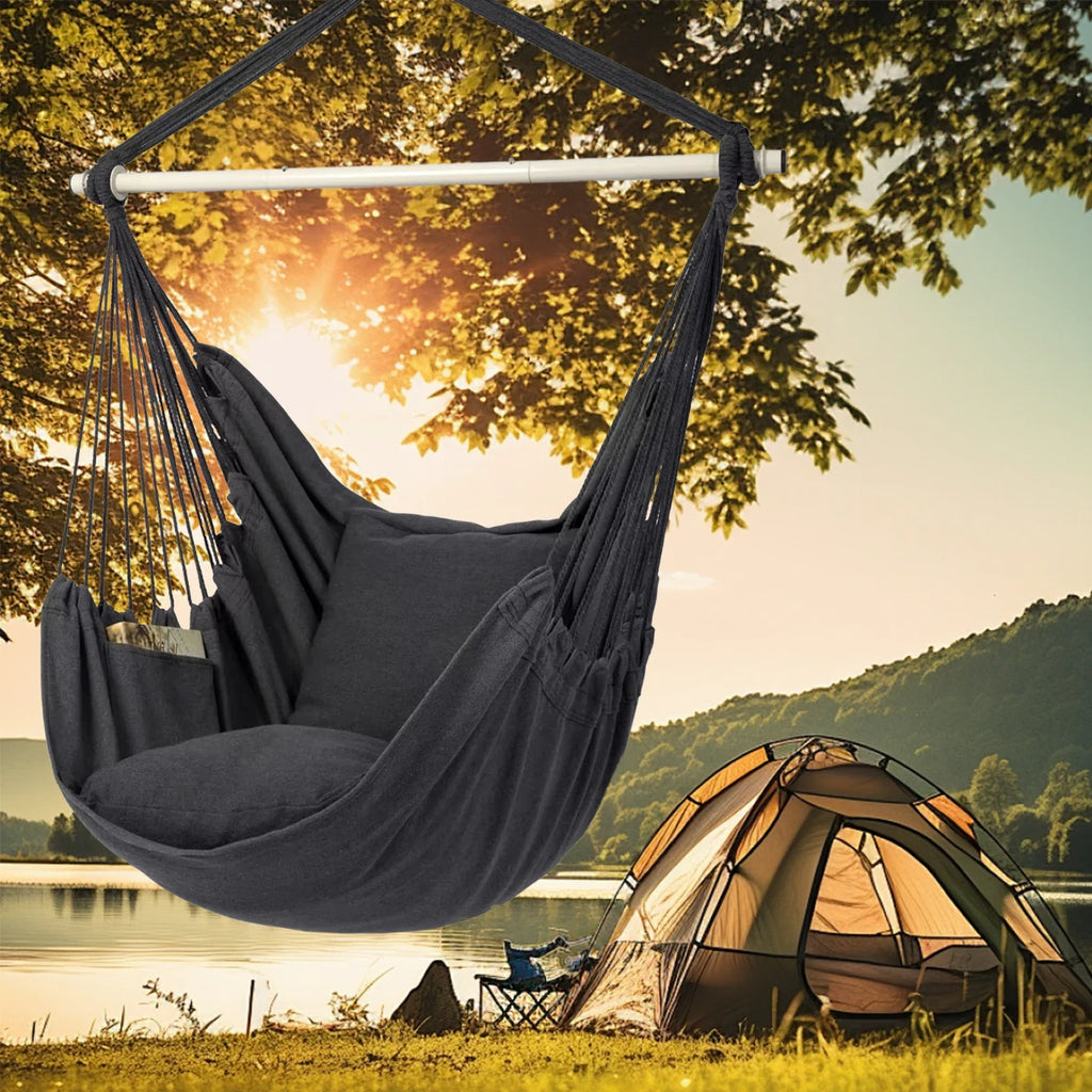 🌿🤍 Boho Cotton Hammock Chair – Hanging Swing Seat for Indoor & Outdoor Living