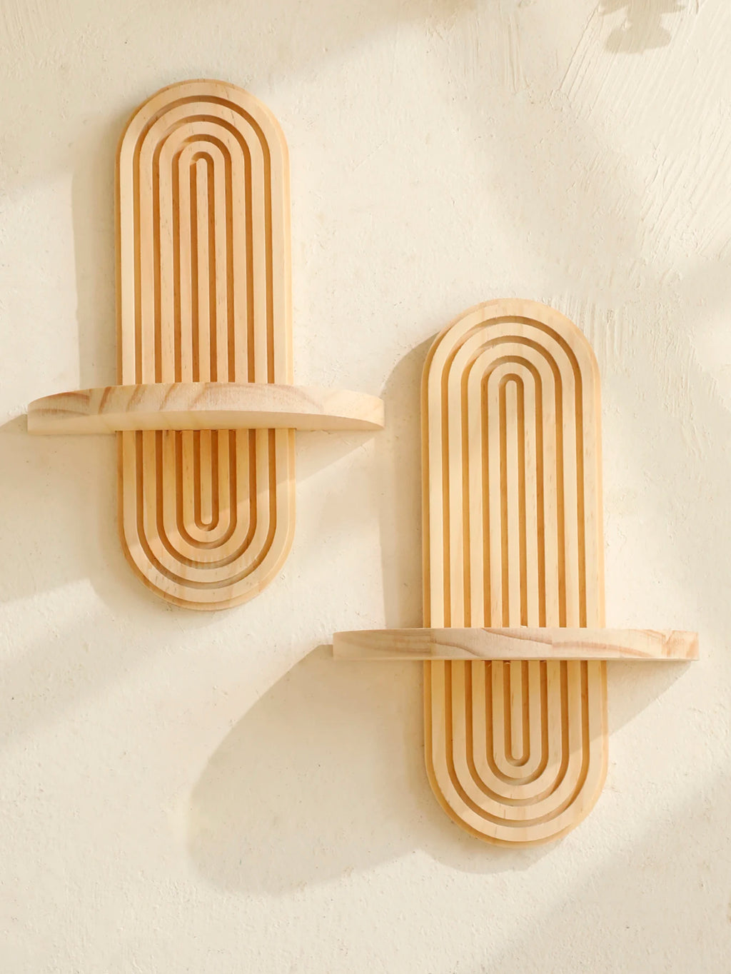 🌿 Boho Geometric Wall Shelf – Natural Wood Floating Display Shelf