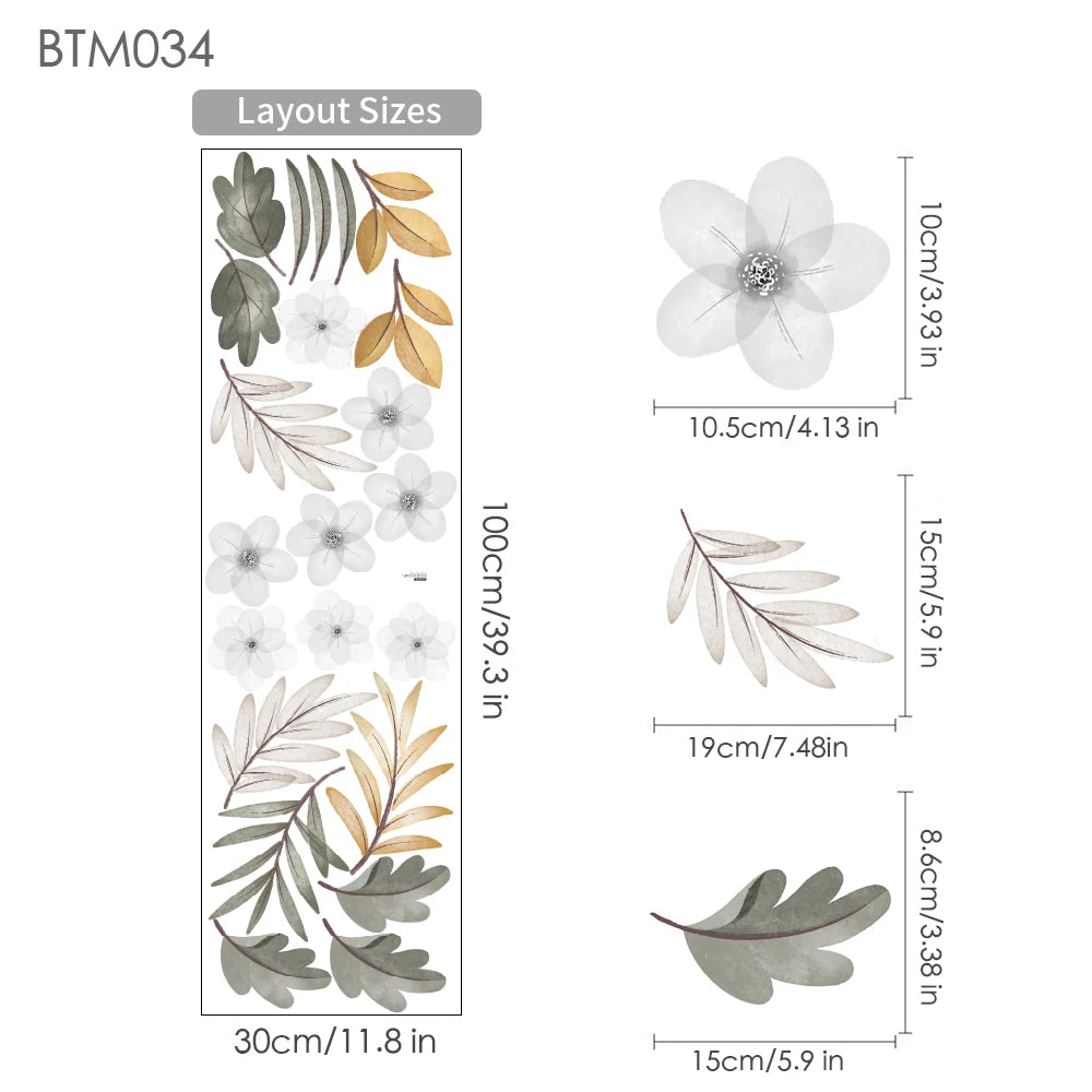🌿🍃 Boho Botanical Leaf Wall Decals – Peel & Stick Nursery & Bedroom Wall Art